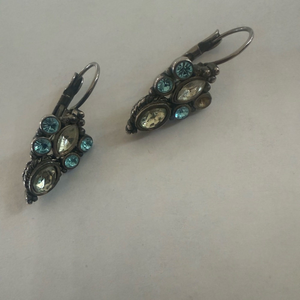 Aqua and Champagne Crystal Drop Earrings for Women